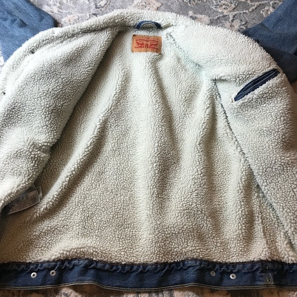 Levi's Blue Shearling Denim Jacket Large - Picture 4 of 7
